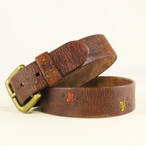 Vintage Hippie Tooled Leather Butterfly Belt